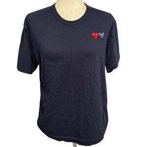Comme des Garçons PLAY Navy Tee Shirt Red & Blue Heart Logo Size L